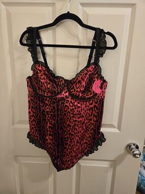 Torrid X Betsey Johnson Hot Pink and Black Leopard Ruffle Body Suit